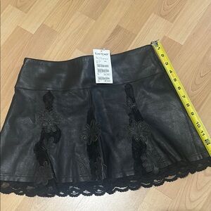 Bebe Black Leather Skirt with Lace Detail
